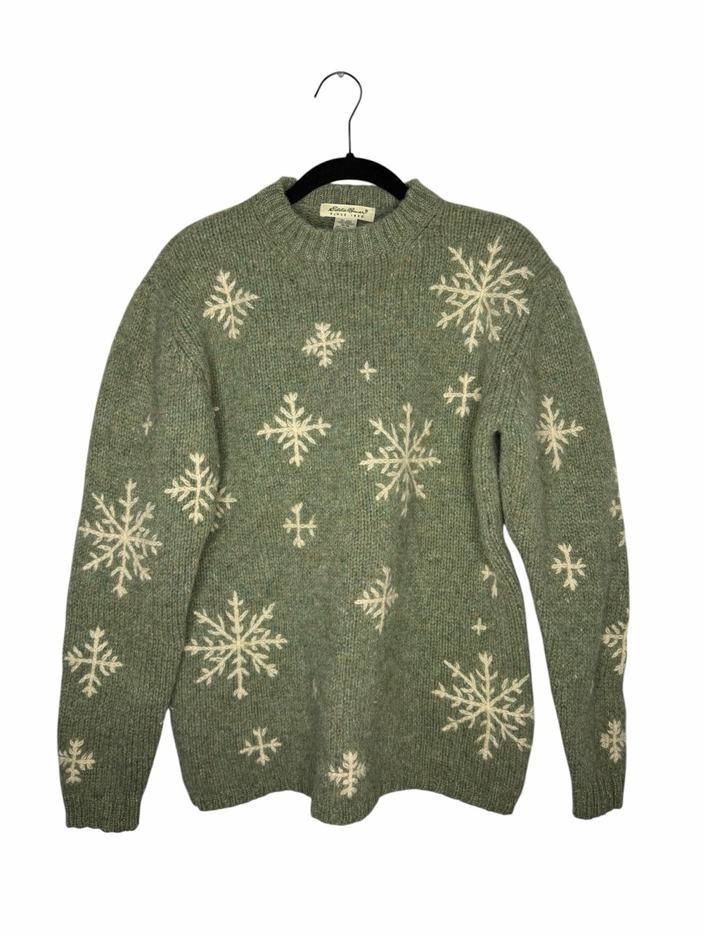 EDDIE BAUER / Green Snowflake Embroidered 100% Wool Vintage Pullover Sweater / M